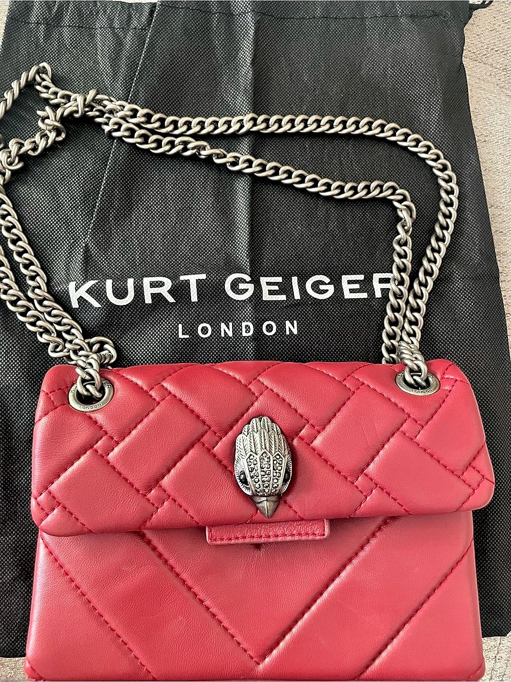 Kurt Geiger Mini Kensington Quilted Leather Crossbody Bag in Red Like New